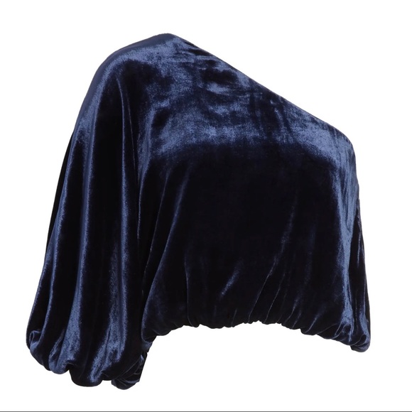 ALICE + OLIVIA REVOLVE BLUE ONE-SHOULDER VELVET TOP - Picture 7 of 8